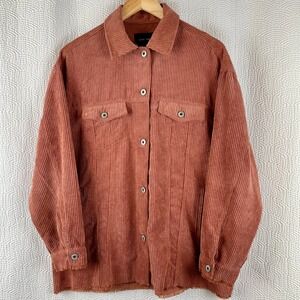 Love Tree Womens Terracotta Rust Corduroy Shacket Raw Hem Button Up Jacket Large